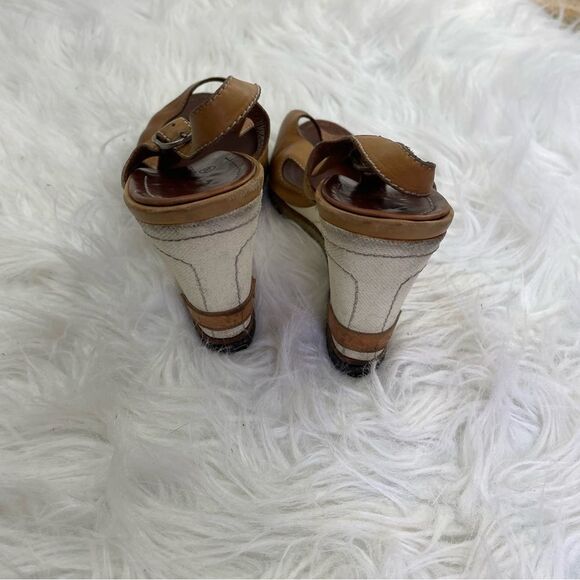 Chanel Light Brown Slingback Peep Toe Leather Wedge Sandals - Picture 13 of 16